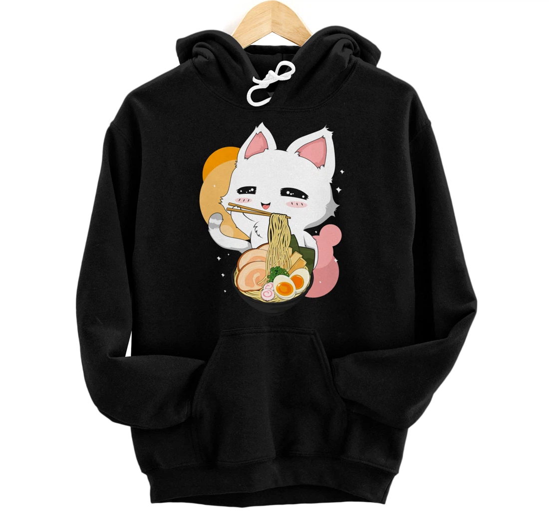 Personalized Kawaii Anime Cat Japanese Noodles Ramen Neko Anime Cat Pullover Hoodie