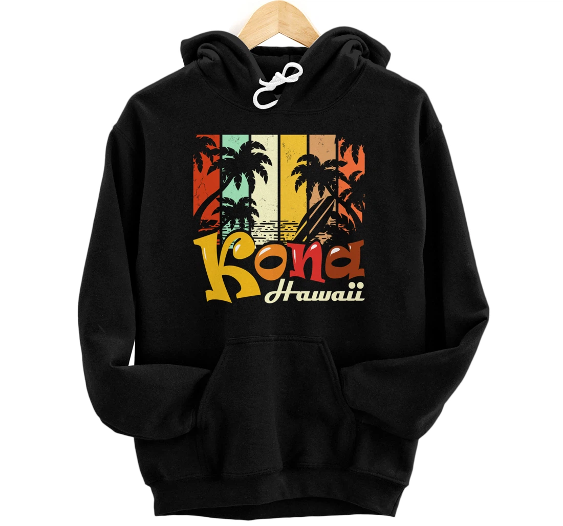 Personalized Vintage Kona Beach Hawaii Surf Hawaiian Surfing 70's Gift Pullover Hoodie