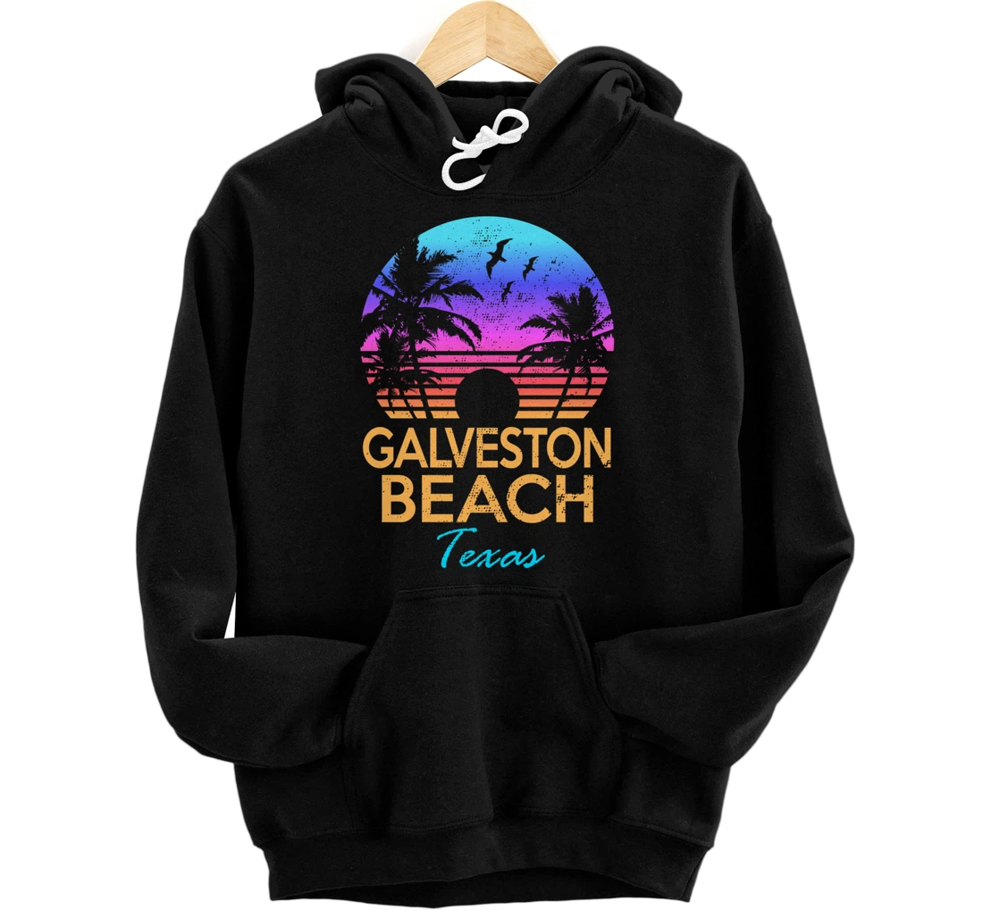 Personalized GALVESTON BEACH TEXAS Retro Sunset Summer Vibes Aesthetic Pullover Hoodie