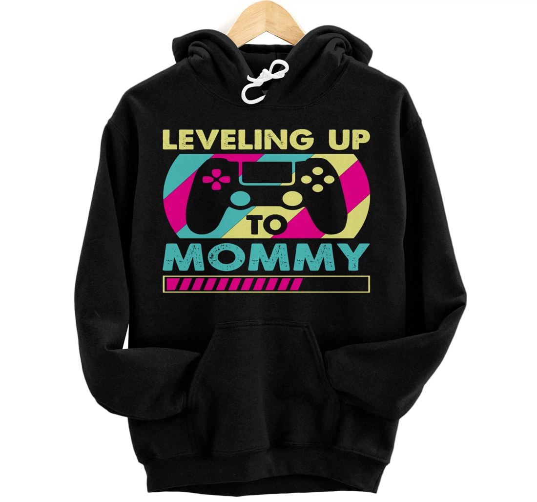 Personalized Leveling Up To Mommy Vintage Mom Pregnancy Announcement Pullover Hoodie