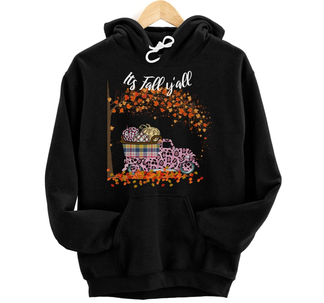 Personalized It's Fall Y'all pumpkin leopard Truck Autumn Tree Hello Fall Pullover Hoodie