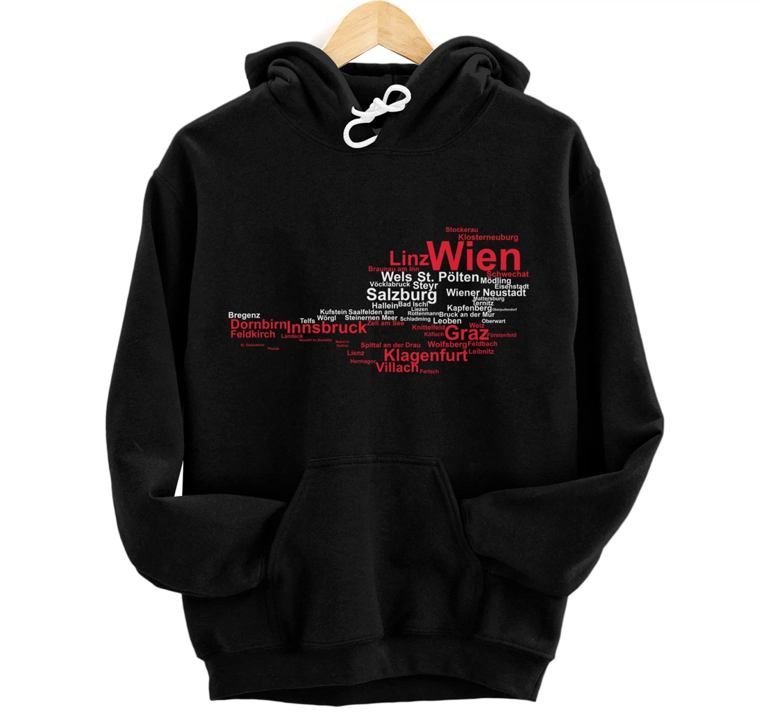 Personalized Austria Map Austrian Flag Silhouette Cities Towns Travel Pullover Hoodie