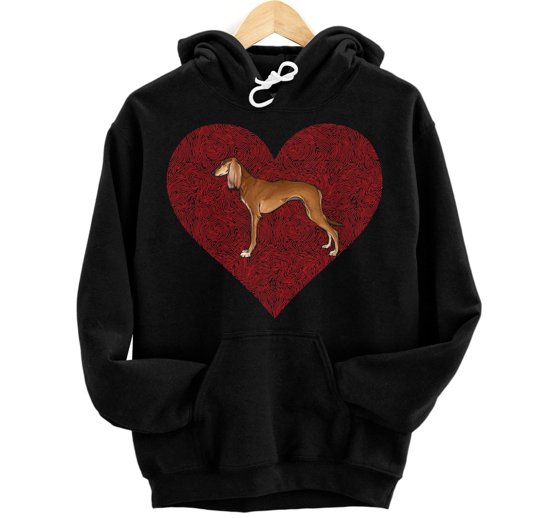 Personalized Saluki Valentines Day Dog Love Fingerprint Pullover Hoodie