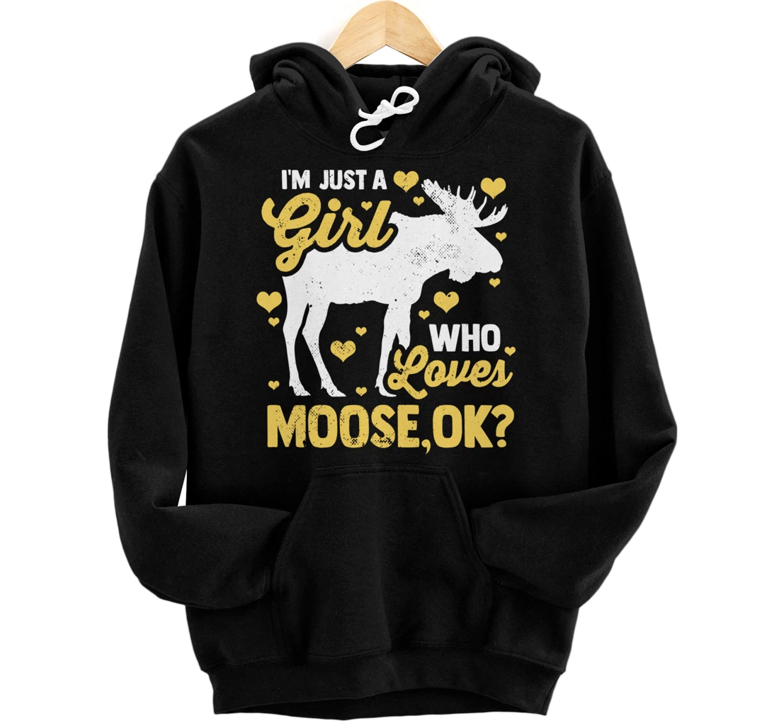 Personalized Funny Moose Lover Women Girls Vintage Moose Pullover Hoodie