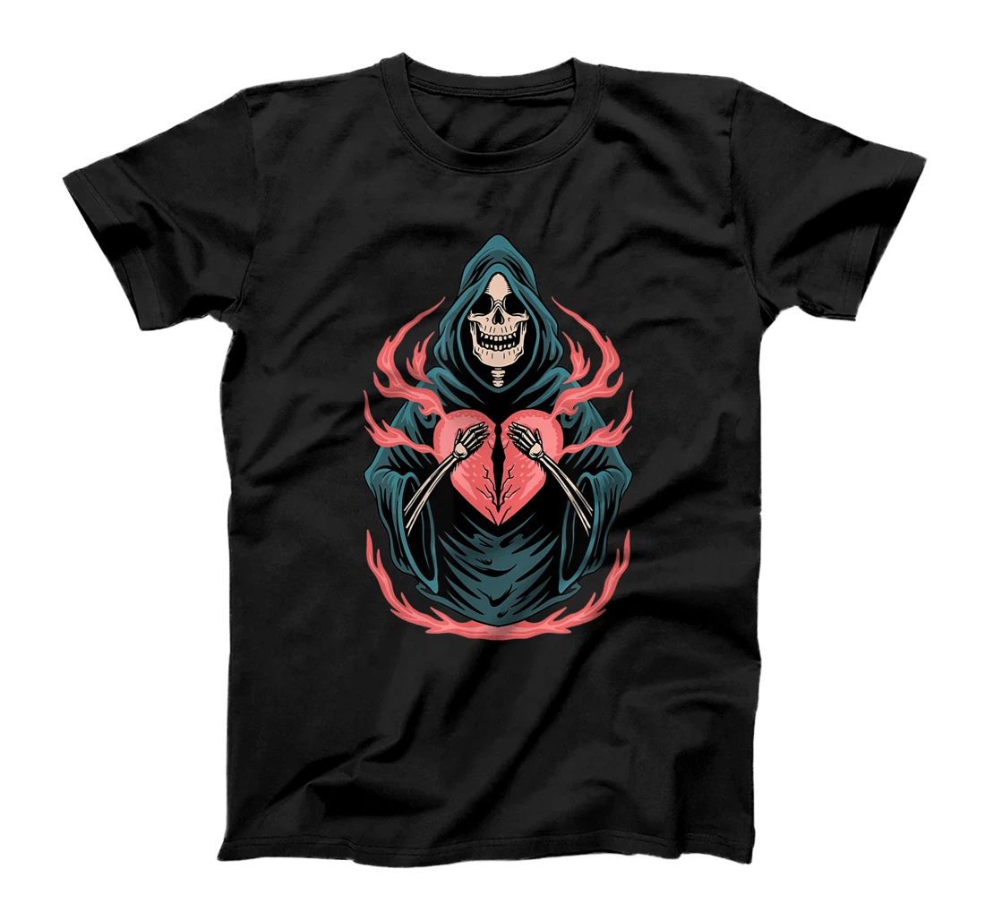 Personalized Broken Heart Death Skull - Sad Aesthetic Edgy Streetwear T-Shirt, Women T-Shirt