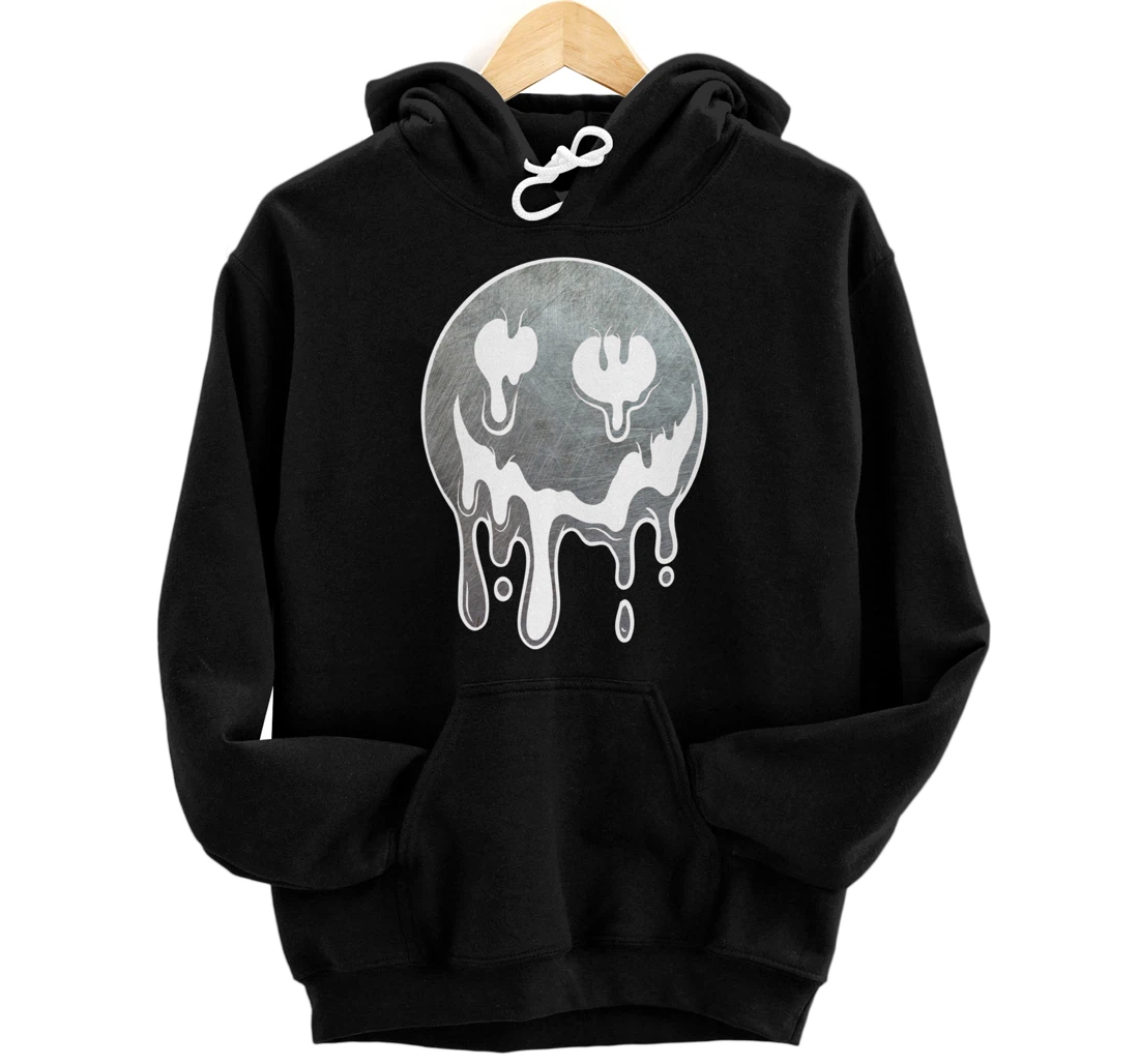 Cool Silver Metal Melting Smiley Face Pullover Hoodie