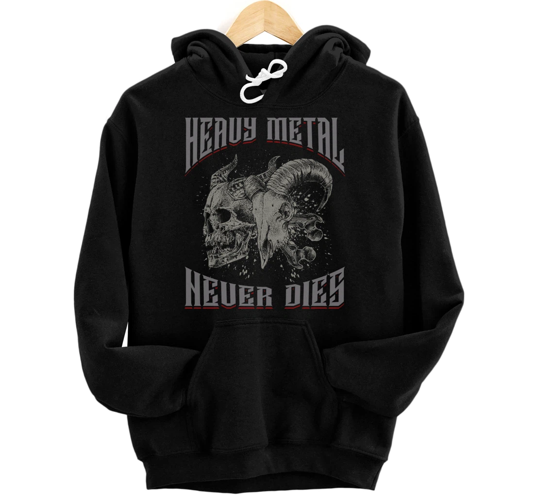 Skull and Baphomet Heavy Metal Pullover Hoodie