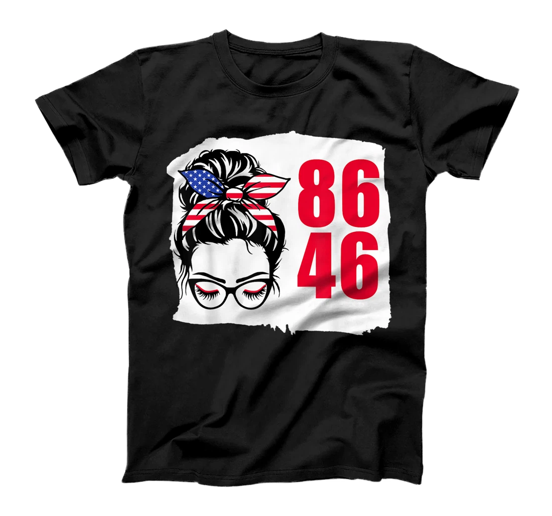 86 46 Impeach Biden Impeach 46 Messy Bun American Flag Women T-Shirt, Women T-Shirt