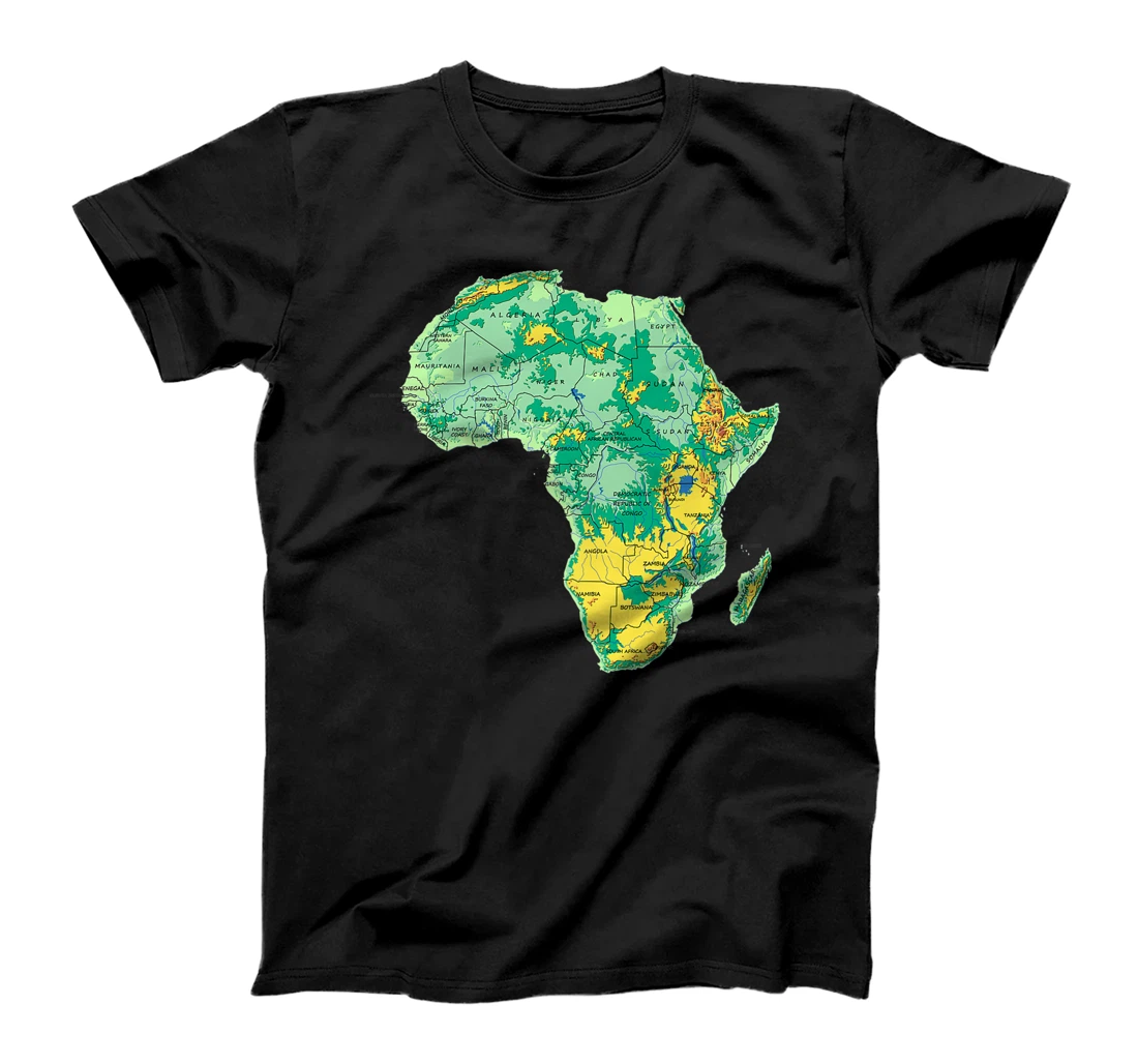 Womens Elevation map of Africa Tee Shirt country names and border T-Shirt, Kid T-Shirt and Women T-Shirt