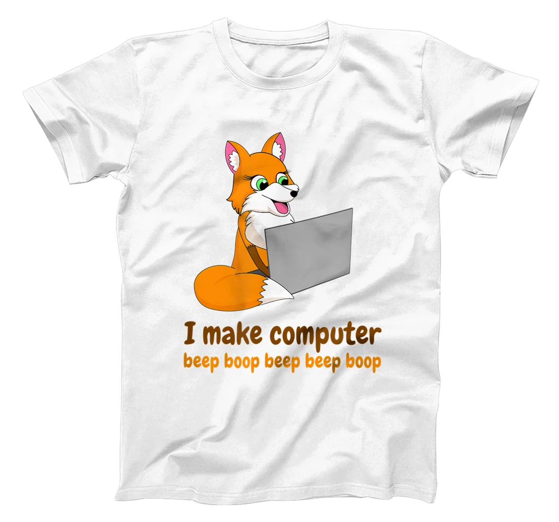 Cute funny office fox working on laptop computer T-Shirt, Kid T-Shirt and Women T-Shirt