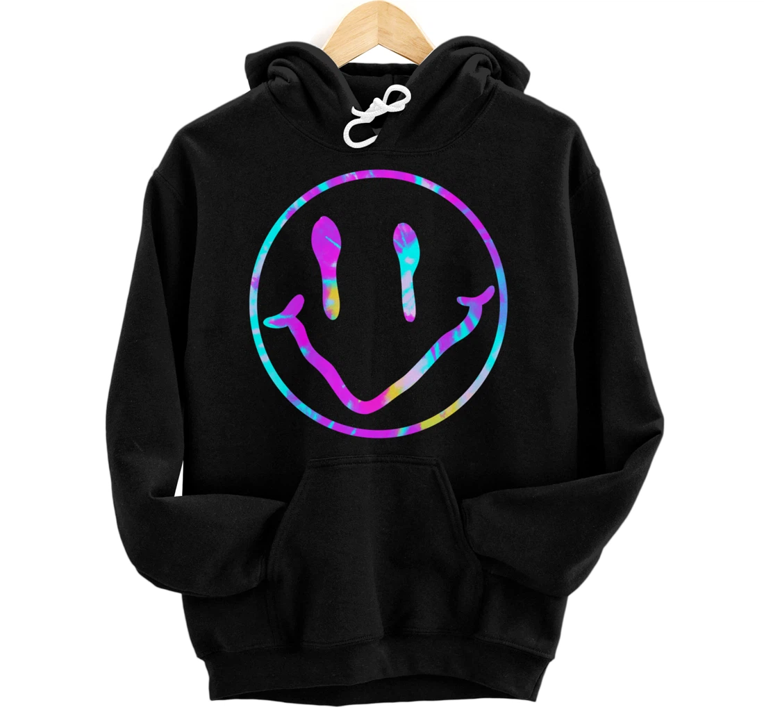 Cool Psychedelic Tie Dye Transparent Dripping Smiley Face Pullover Hoodie