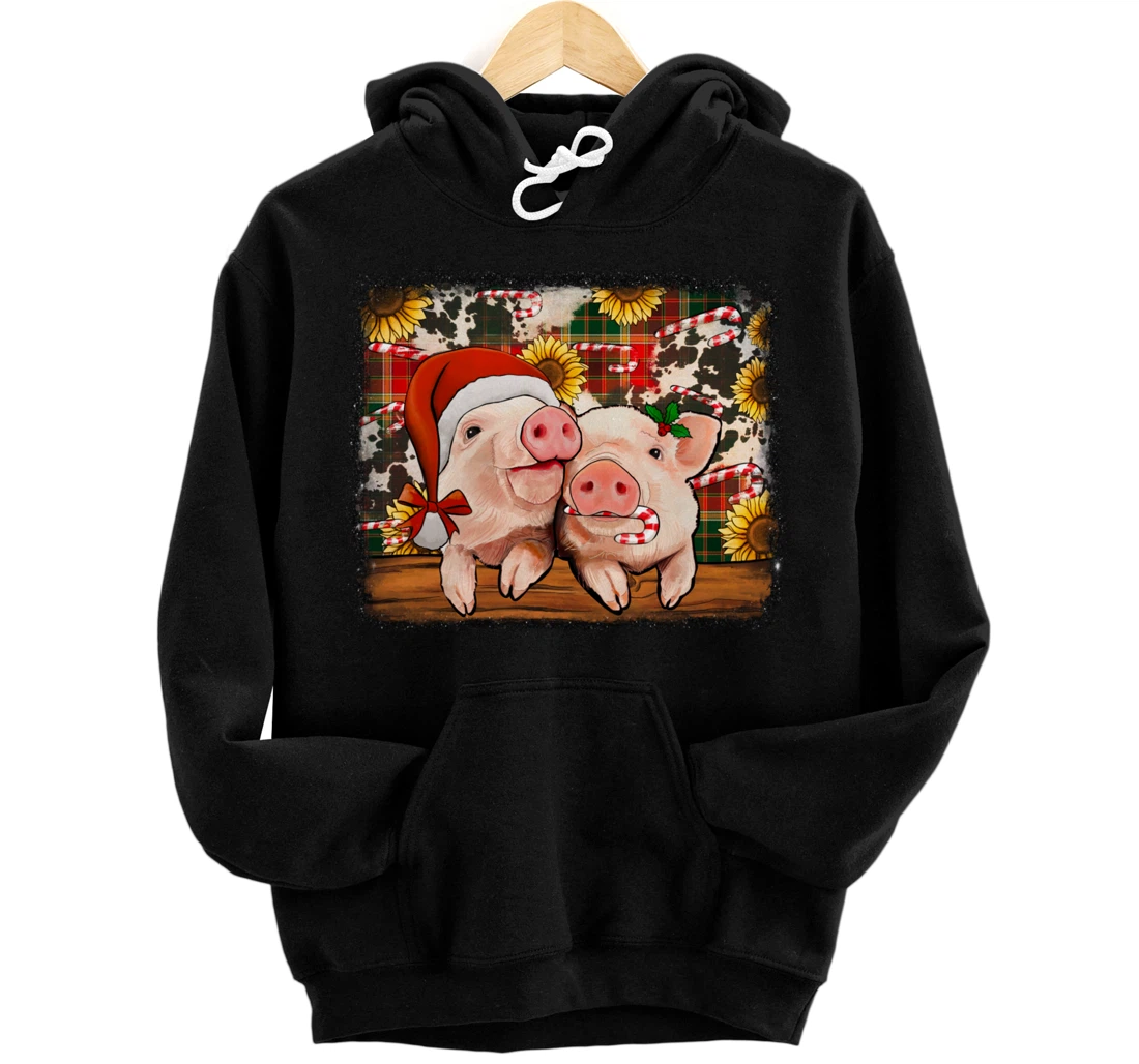 Pig Chirstmas With Santa Hat Sunflower Farmer Girl Xmas Gift Pullover Hoodie