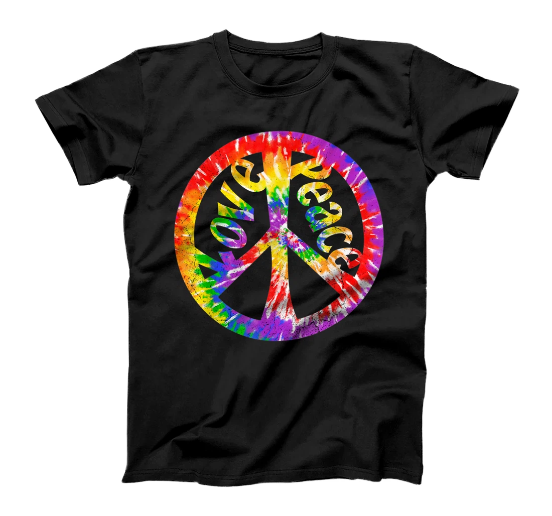 Womens Retro 60's 70's Psychedelic Hippie Tie Dye Peace Love Sign T-Shirt, Women T-Shirt