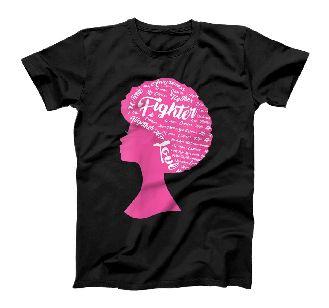 Personalized Womens Afro Word Cloud Breast Cancer Awareness T-Shirt, Women T-Shirt