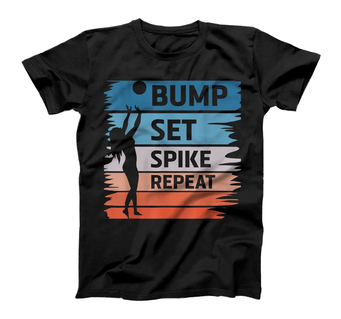Personalized Bump Set Spike Repeat Retro Volleyball Player Funny Coach T-Shirt, Women T-Shirt