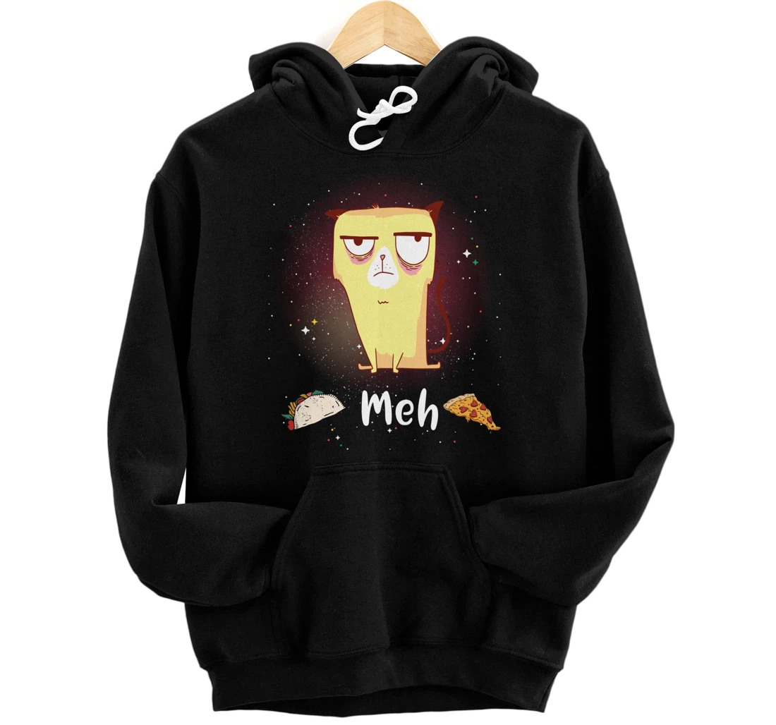 Meh Cat Hoodie Women Cool Cats And Kitten Grumpy Space Pizza Pullover Hoodie