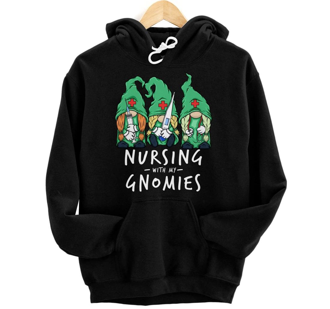 Personalized Nursing With My Gnomies of Nurse Gnome in Scrubs for Women Pullover Hoodie