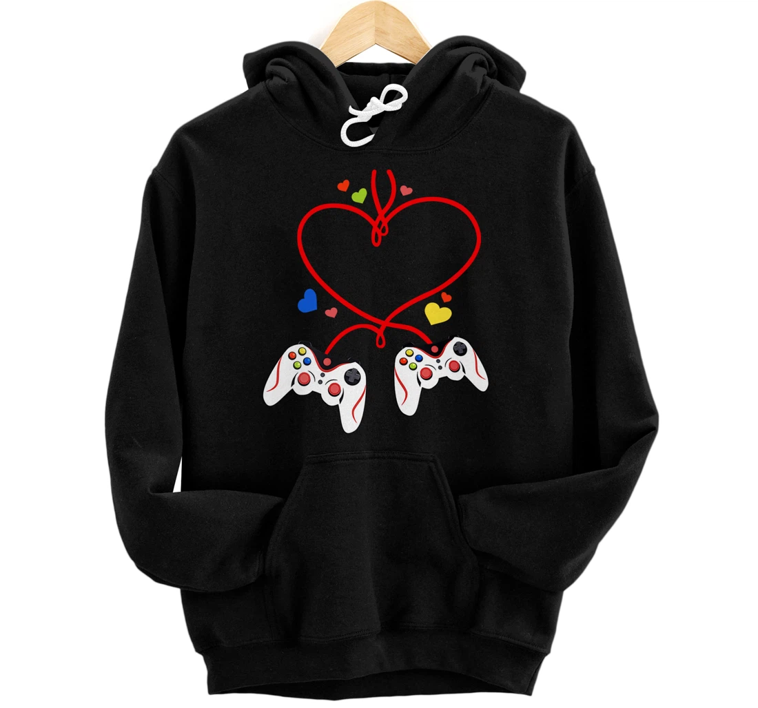 Personalized Video Gamer Controllers Heart Valentines Day Gamer Pullover Hoodie
