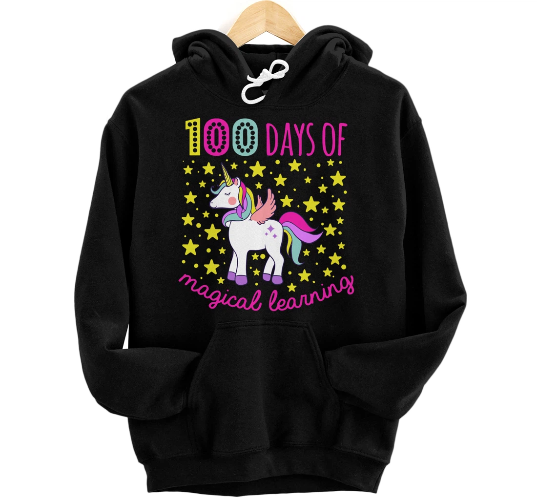 Personalized Cute Unicorn Happy 100 Days of Magical Learning School Pullover Hoodie