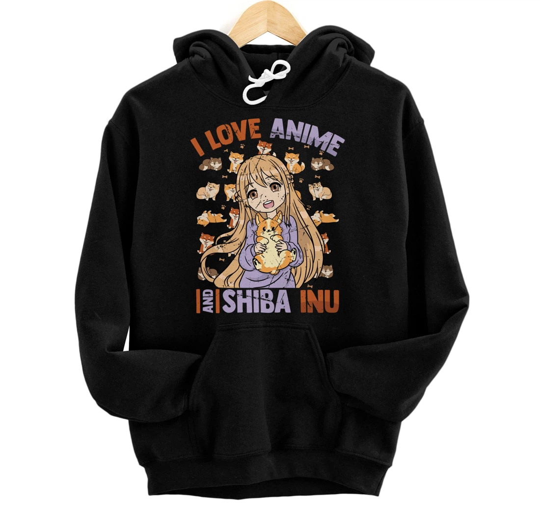 Personalized I Love Anime And Shiba Inu - Kawaii Otaku Girl - Cute Dog Pullover Hoodie