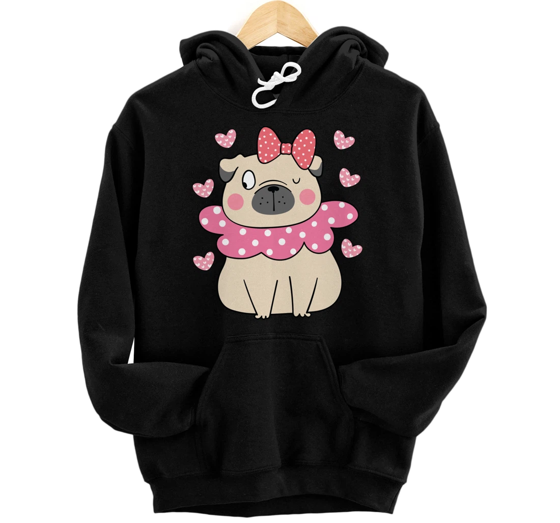 Personalized Valentines Day Pug Love Cute Pug Dogs Funny Vintage Pullover Hoodie