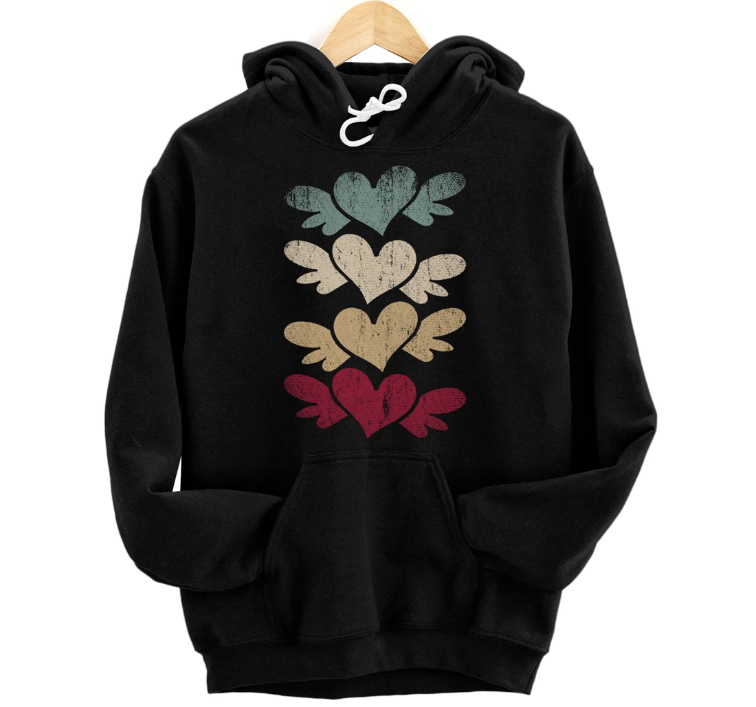 Personalized Retro Heart Wings Love Cute Heart Pullover Hoodie