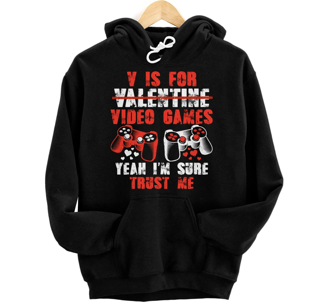 Valentine's V is For Video Games Vintage Valentines Day Pullover Hoodie