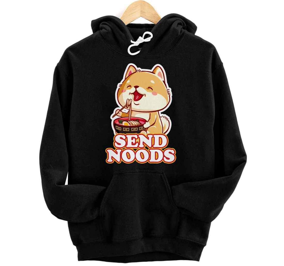 Personalized Send Noods Cute Shiba Inu Dog Eating Ramen Noodles Funny Pullover Hoodie