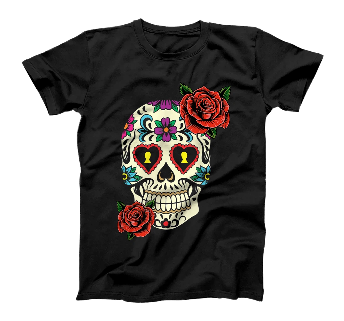Personalized Womens Funny Floral Sugar Skull Tshirts For Women Dia De Los Muerto T-Shirt, Women T-Shirt