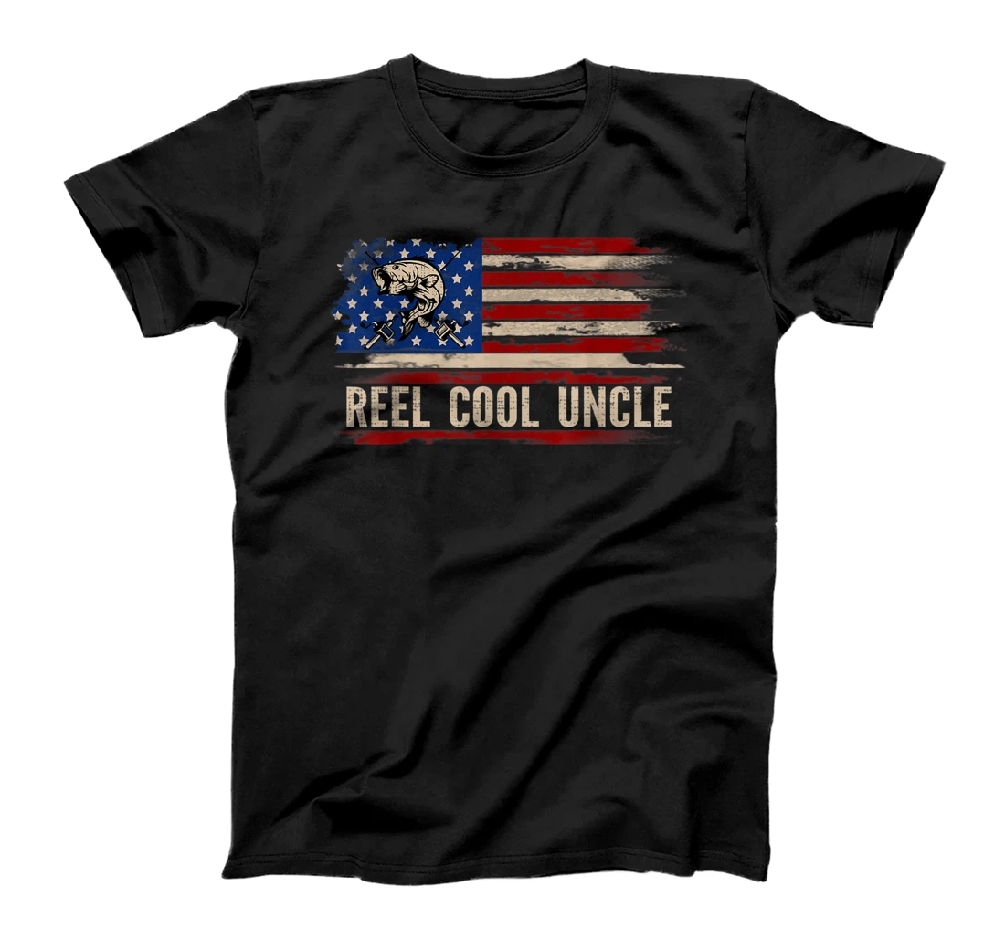 Personalized Womens Reel Cool Uncle American USA Flag Funny Fishing/Fish Gift T-Shirt, Kid T-Shirt and Women T-Shirt