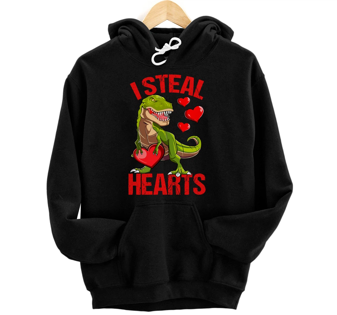 Personalized I Steal Hearts Trex Dino Baby Boy Valentines Day Toddler Pullover Hoodie