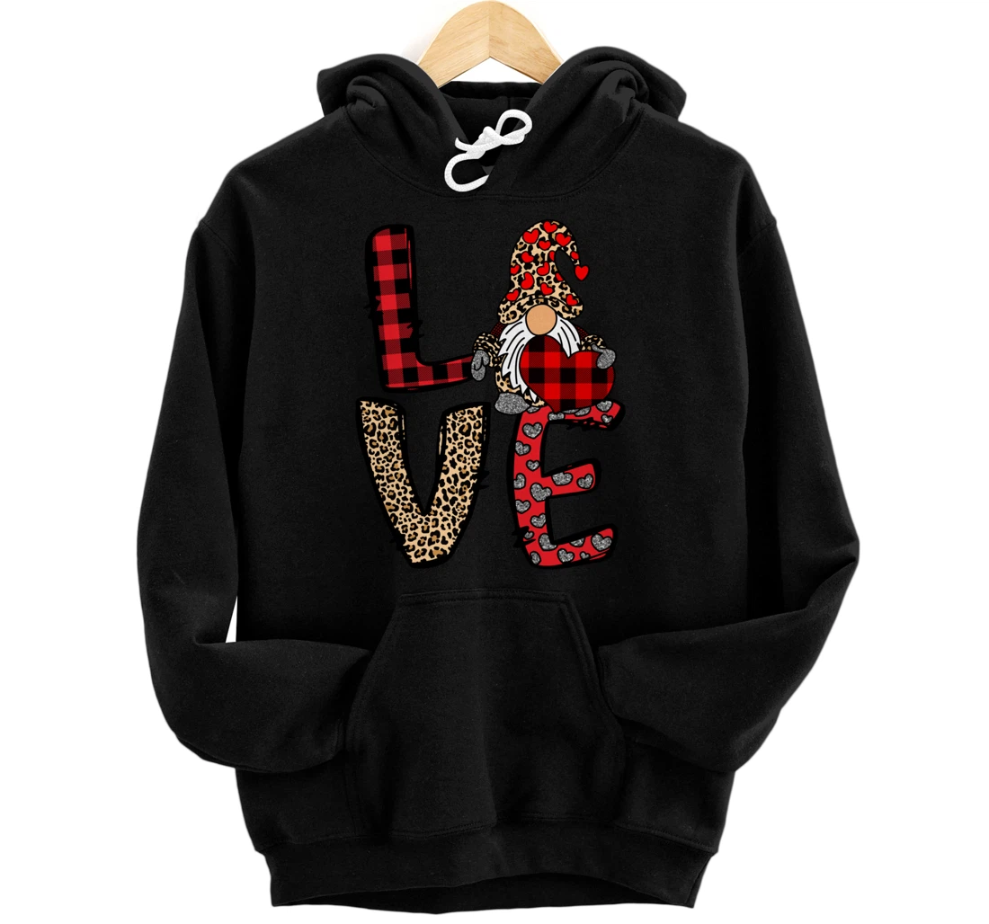 Personalized Leopard Gnome Red Plaid Love Valentines Day Girls Women Pullover Hoodie