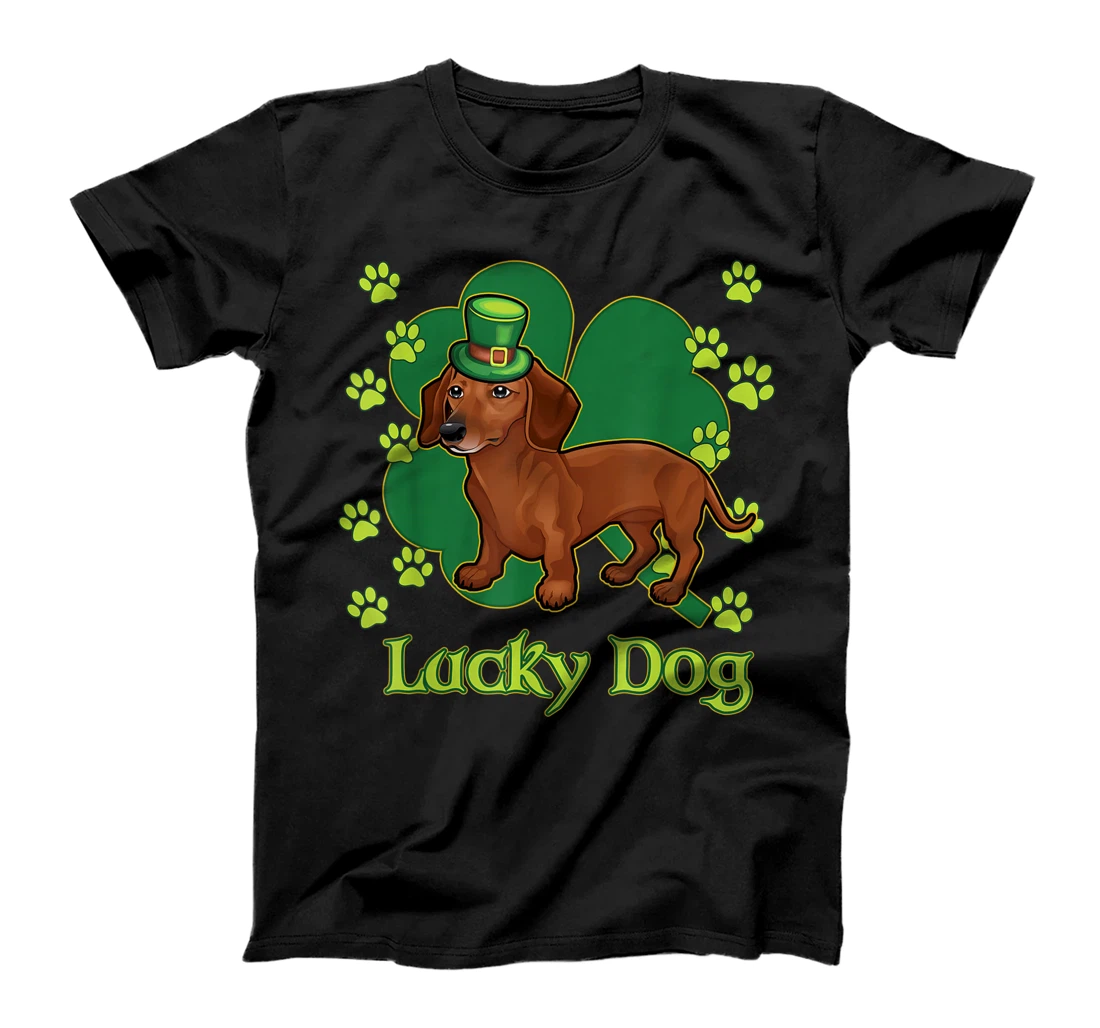 Personalized Womens Dachshund Lucky Dog Leprechaun Shamrock St. Patrick's Day T-Shirt, Kid T-Shirt and Women T-Shirt