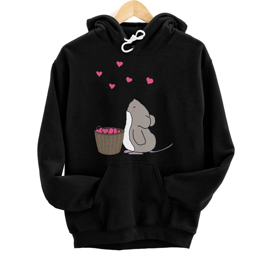Personalized Cute Valentine's Day Mouse Collecting Hearts Pullover Hoodie
