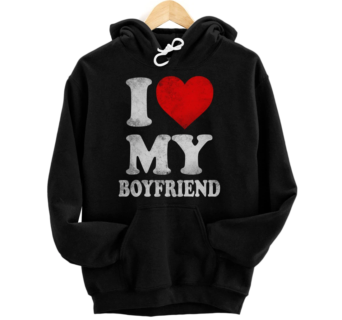 Personalized I Love My Boyfriend I Heart My Boyfriend BF Funny Valentines Pullover Hoodie