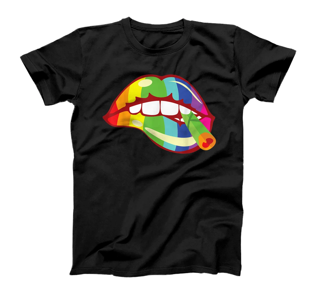 Personalized Womens Sexy Lips 420 Weed Cannabis Marijuana LGBT Stoner Gift T-Shirt, Women T-Shirt