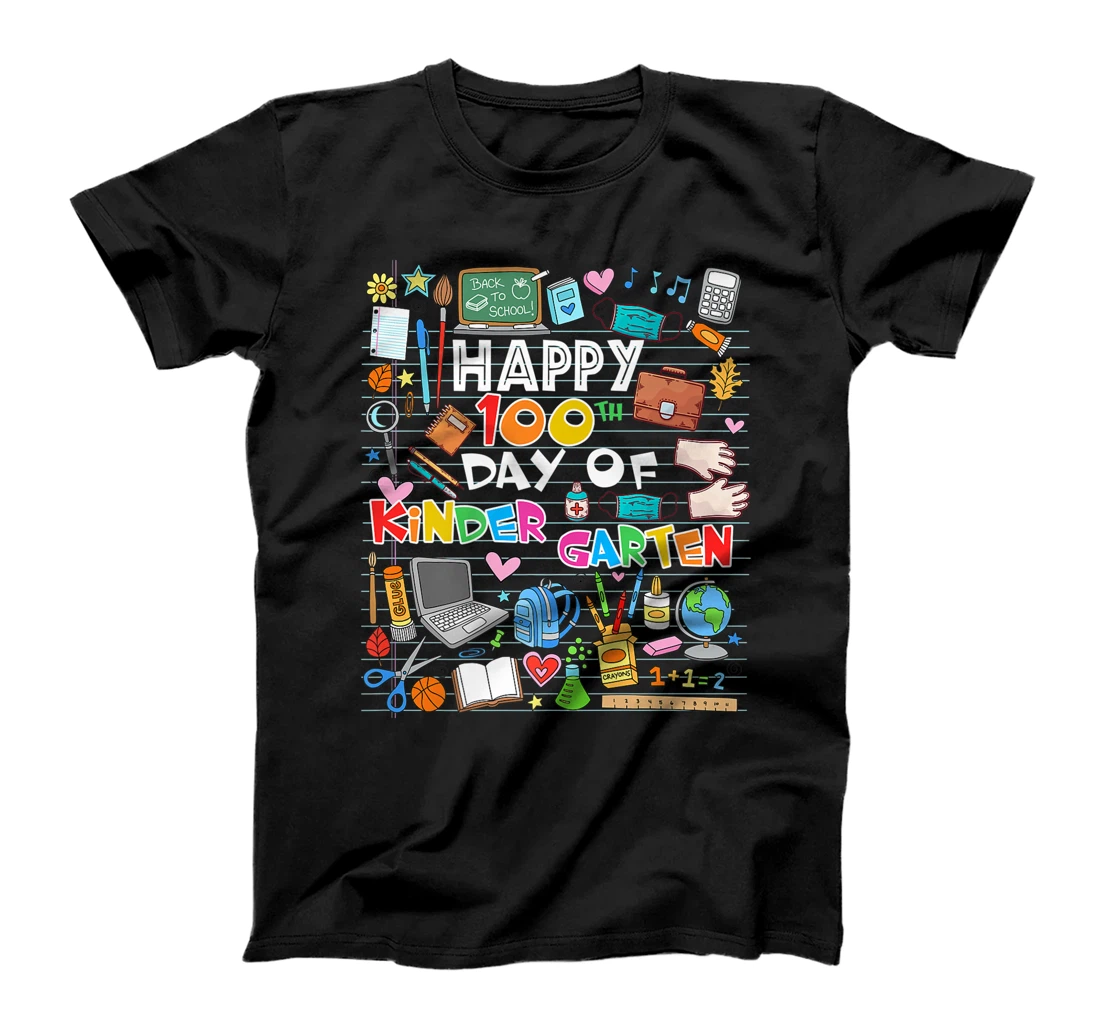  Womens Happy 100th Day of Kindergarten Teacher or Student T-Shirt, Kid T-Shirt and Women T-Shirt