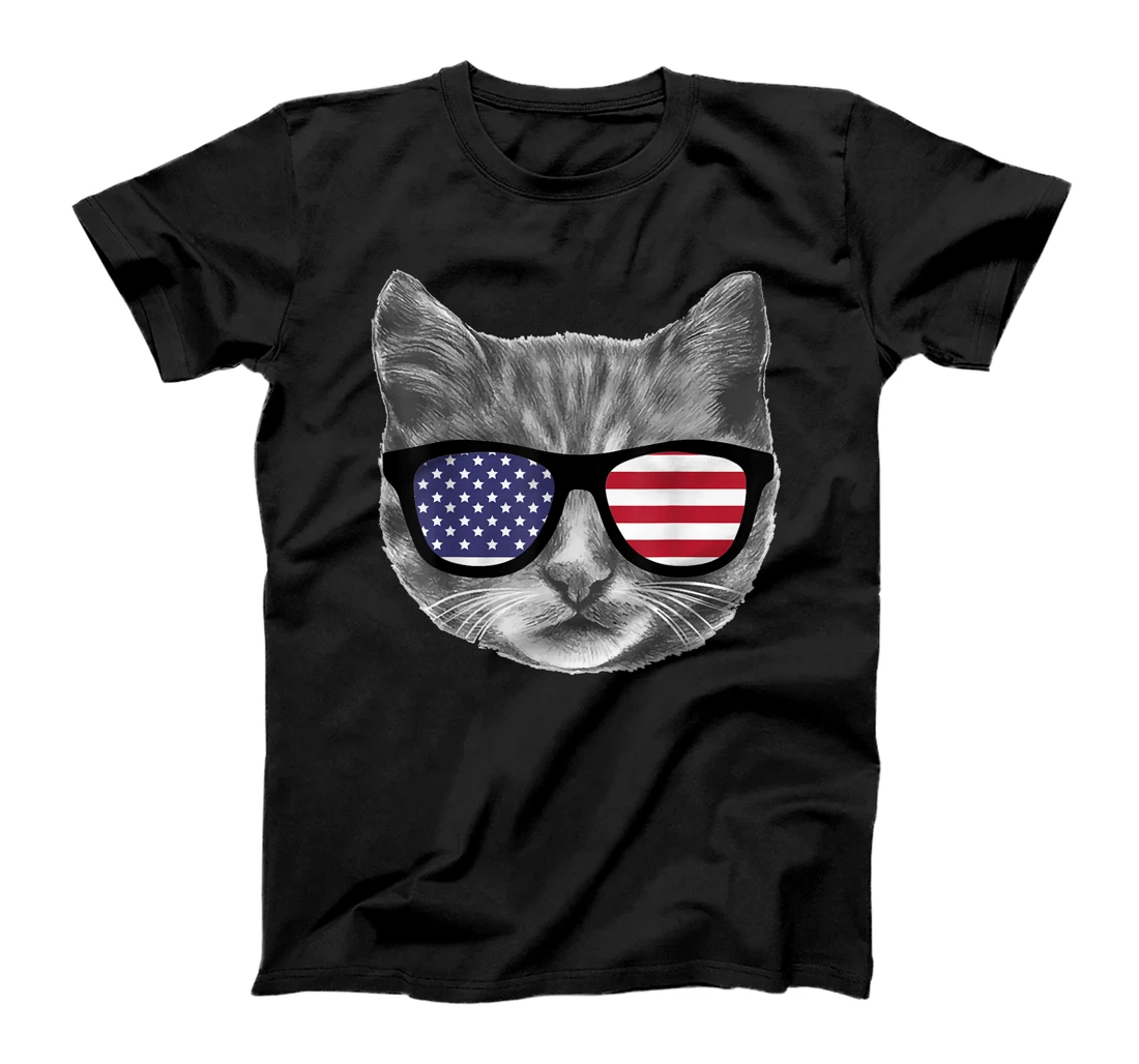 Personalized Womens Funny USA Patriotic Cat Kitten With American Flag Glasses T-Shirt, Kid T-Shirt and Women T-Shirt