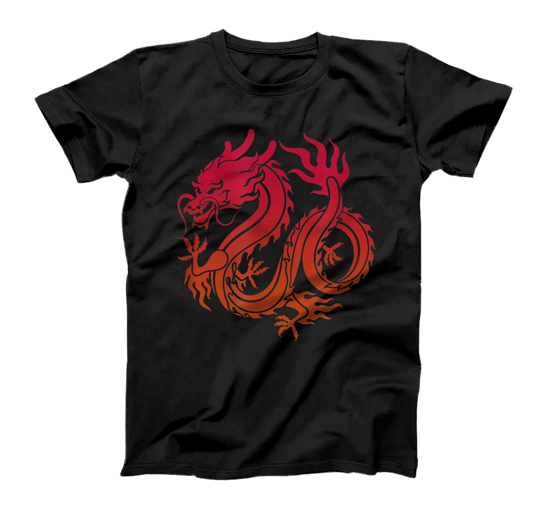 Personalized Womens Red Chinese Dragon Aesthetic Tribal T-Shirt, Kid T-Shirt and Women T-Shirt