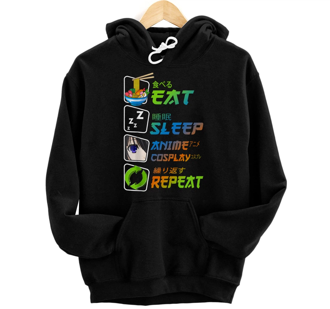 Personalized Eat Sleep Anime Repeat, Animegao Kigurumi Anime Girl Cosplay Pullover Hoodie