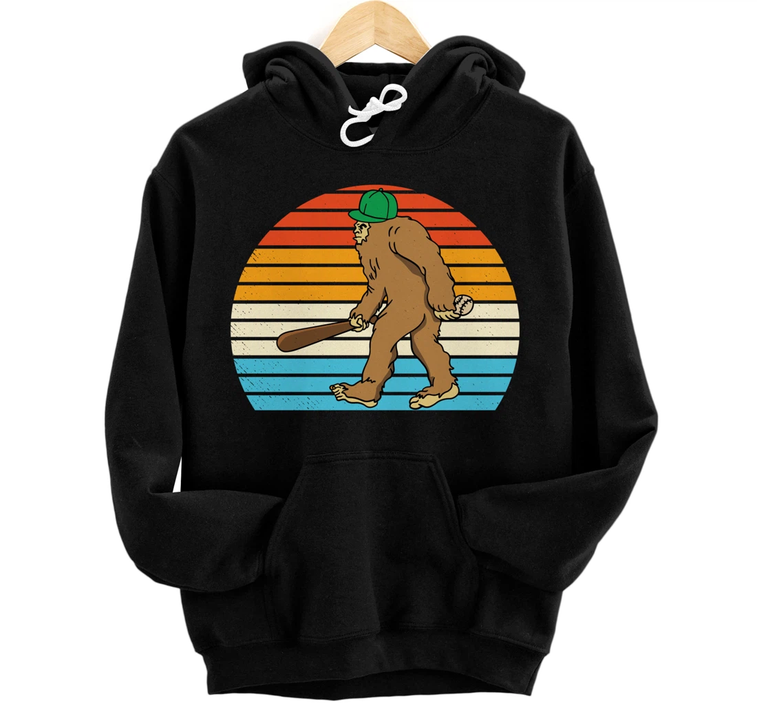 Personalized Vintage Retro Bigfoot Playing Baseball Sports Player Fan Pullover Hoodie