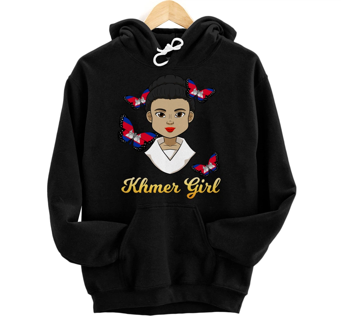 Personalized Cambodia Cambodian Khmer Woman Proud Girl Butterflies Flag Pullover Hoodie