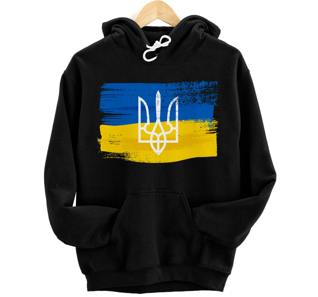 Personalized Ukraine Flag and Coat of Arms Painted / Ukrainian Patriot Pullover Hoodie