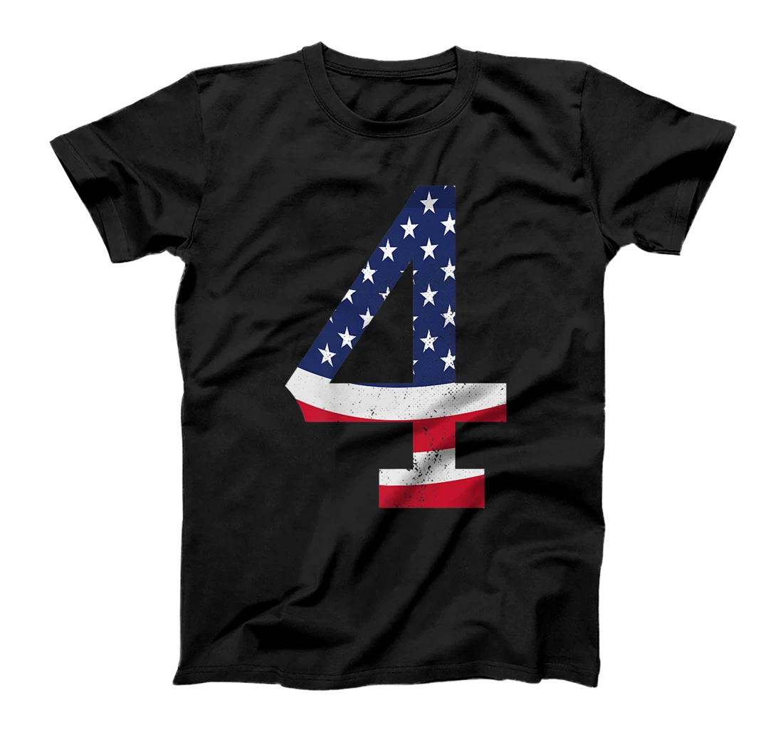 Personalized Womens Number Four USA Flag 4th Of July American Independence Day T-Shirt