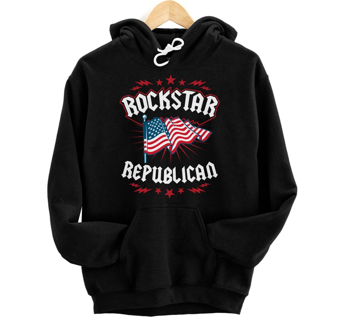 Personalized Rockstar Republican 4th of July American Flag Pullover Hoodie