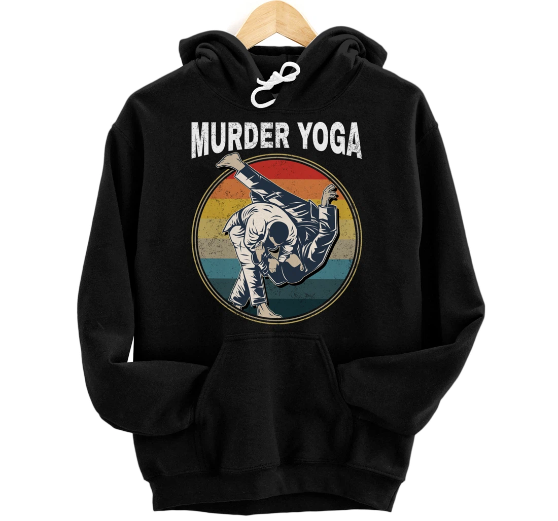 Personalized Jiu Jitsu Murder Yoga Vintage Sunset Funny Brazilian BJJ Pullover Hoodie