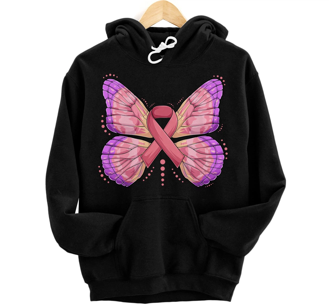 Personalized Pink Ribbon Butterfly | Breast Cancer Awareness Pullover Hoodie