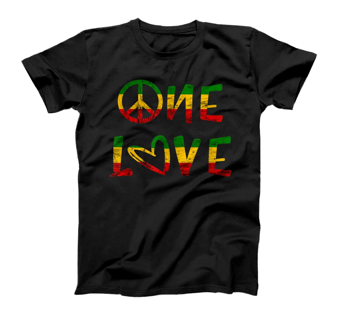 Personalized Womens One Love Rasta Reggae Heart Peace Reggaeton Rastafari Roots T-Shirt, Kid T-Shirt and Women T-Shirt