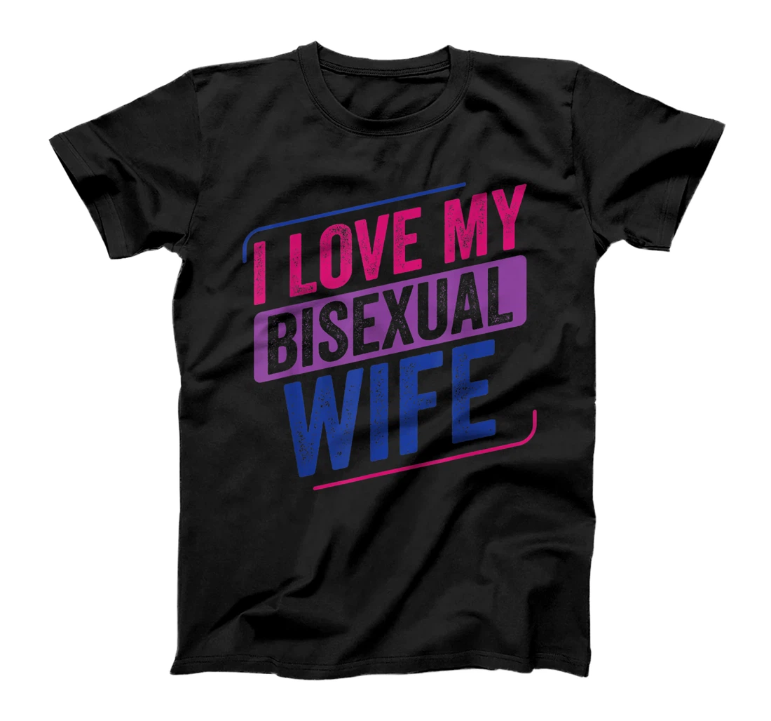 Personalized I Love my Bisexual Wife Bi Pride Bisexual Flag T-Shirt, Women T-Shirt