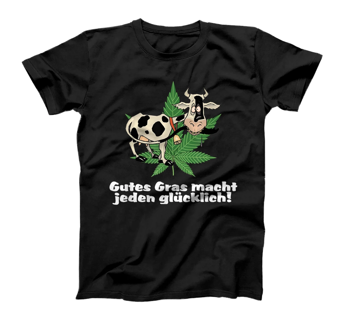 Grass makes everyone happy - hemp leaf and funny cow T-Shirt, Women T-Shirt